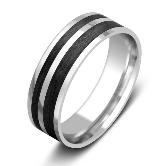 Обручальное кольцо из белого золота с карбоном (026009)