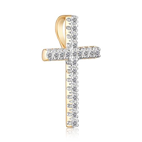 Кулон крест из жёлтого золота с бриллиантами (052810)
