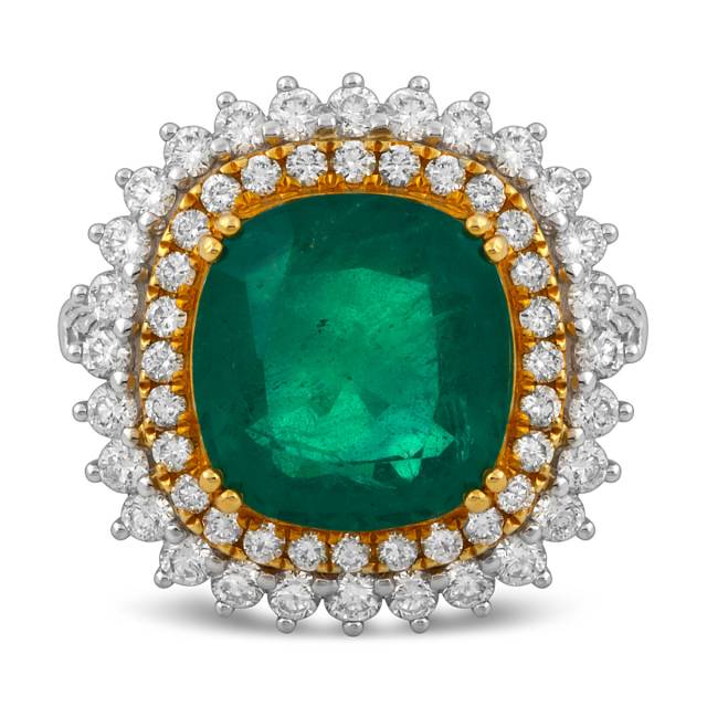 Кольцо из белого золота с бриллиантами и изумрудом (047577)