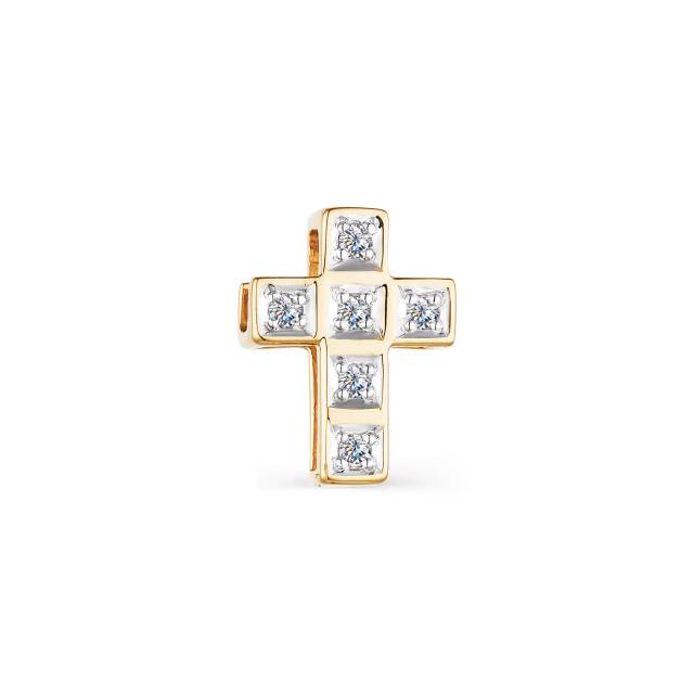 Кулон крест из жёлтого золота с бриллиантами (049265)