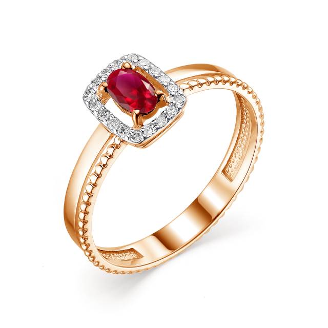 Кольцо из красного золота с бриллиантами и рубином (043082)