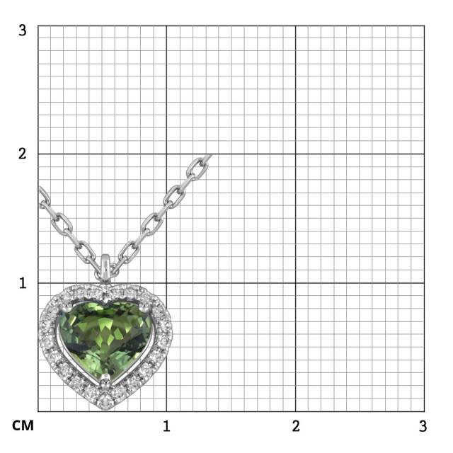 Колье из белого золота с бриллиантами и зелёным турмалином Сердце (053787)