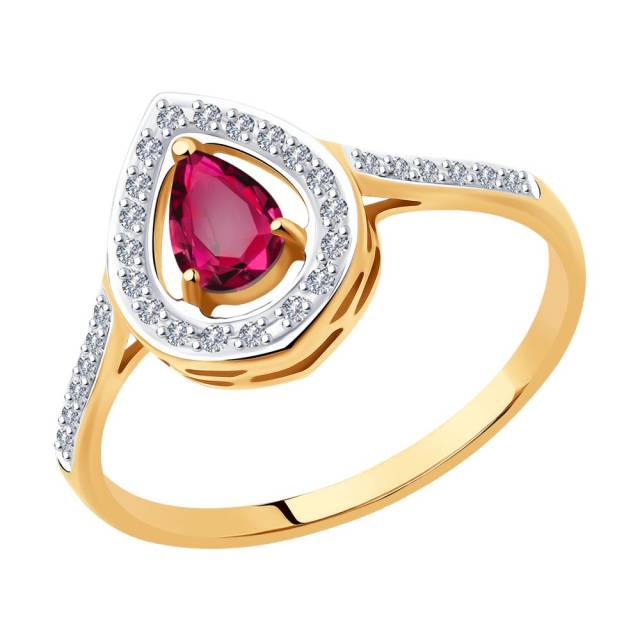 Кольцо из красного золота с бриллиантами и рубином (043321)