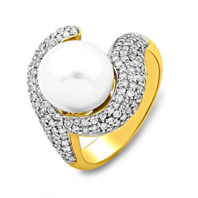 Кольцо из комбинированного золота с бриллиантами и жемчугом (024259)