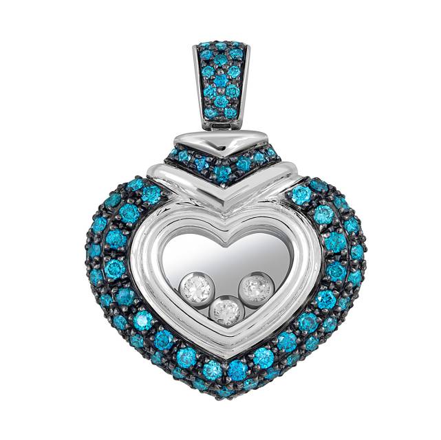 Кулон  из белого золота с голубыми бриллиантами "Сердце" (055635)