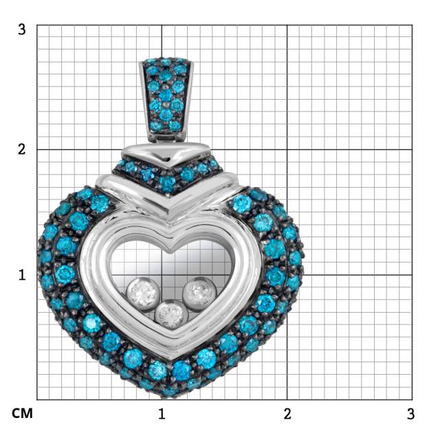 Кулон  из белого золота с голубыми бриллиантами "Сердце" (055635)