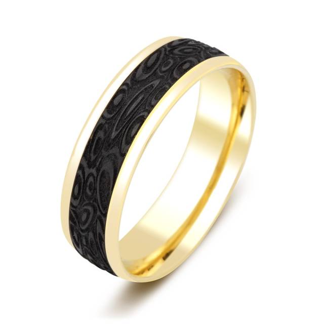 Обручальное кольцо из желтого золота с карбоном (014843)