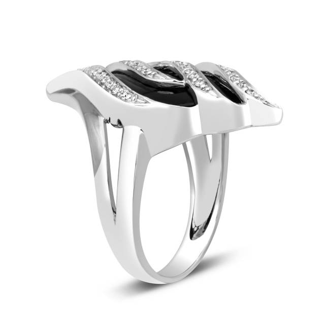Кольцо из белого золота с бриллиантами и ониксом (013738)