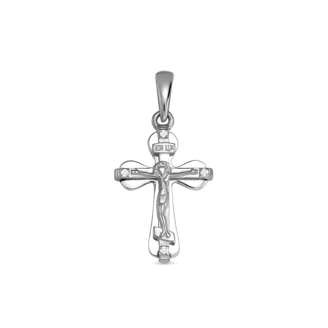 Кулон крест из белого золота с бриллиантами (053955)