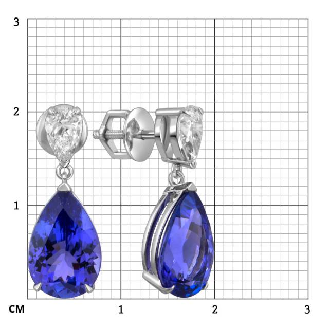 Серьги пусеты из белого золота с бриллиантами и танзанитами (054355)