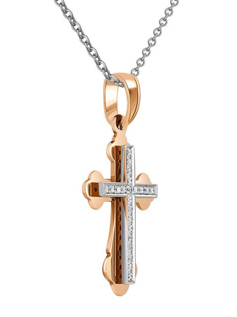 Кулон крест из комбинированного золота с бриллиантами (043235)