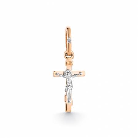 Кулон крест из комбинированного золота с бриллиантом (039521)