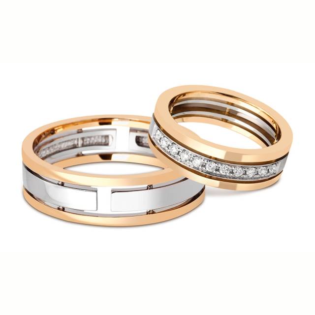 Обручальное кольцо из комбинированного золота с бриллиантами (044483)
