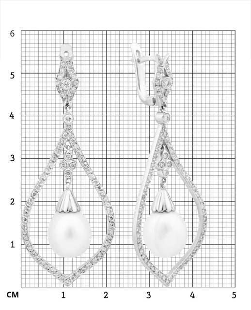 Серьги из белого золота с бриллиантами и жемчугом (002416)
