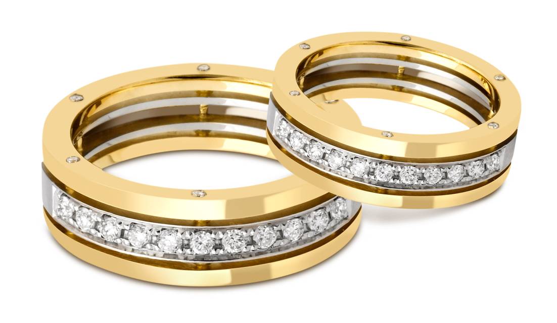 Обручальное кольцо с бриллиантами из комбинированного золота (010889)