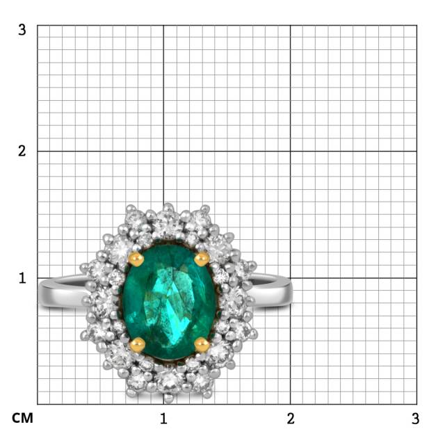 Кольцо из белого золота с бриллиантами и изумрудом (052369)