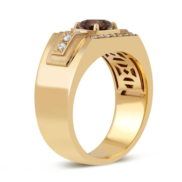 Кольцо мужское из жёлтого золота с бриллиантами Fancy brown (049227)
