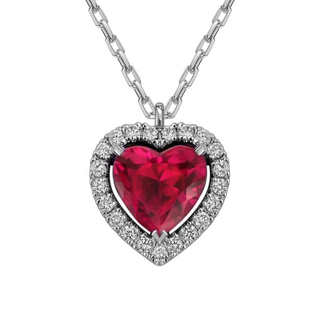 Колье из белого золота с бриллиантами и рубином "Сердце" (063644)