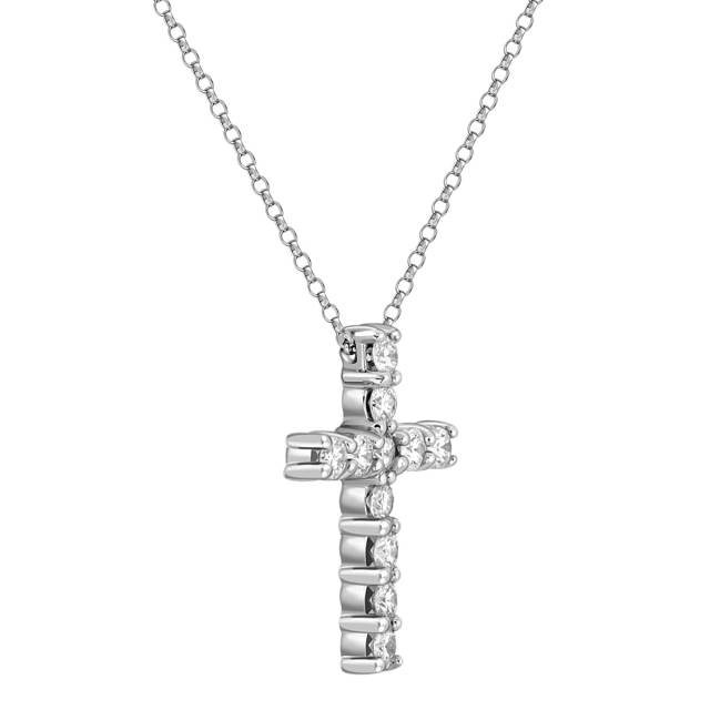 Колье крест из белого золота с бриллиантами (010454)