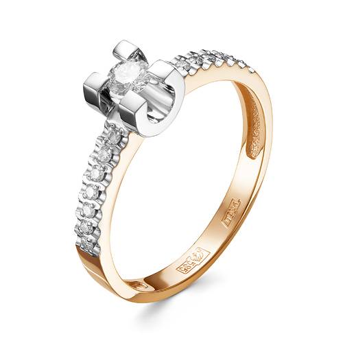 Помолвочное кольцо из комбинированного золота с бриллиантами (043052)