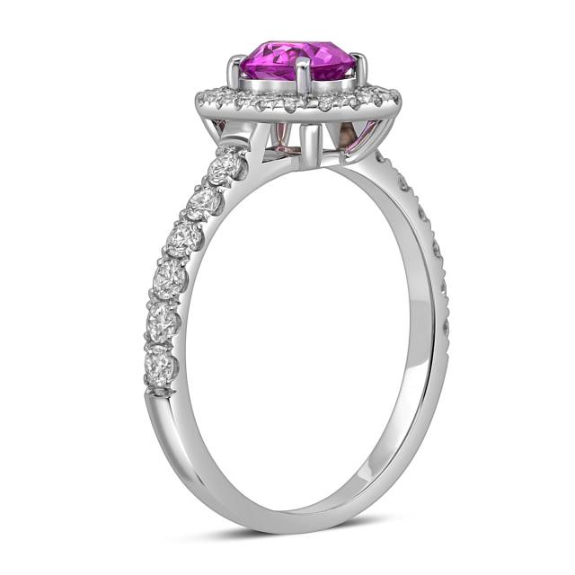 Кольцо из белого золота с бриллиантами и розовым сапфиром (053861)