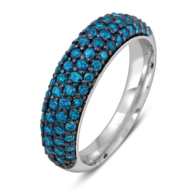 Кольцо из белого золота с голубыми бриллиантами (054140)