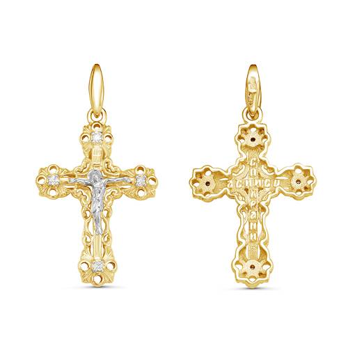 Кулон крест из жёлтого золота с бриллиантами (051164)