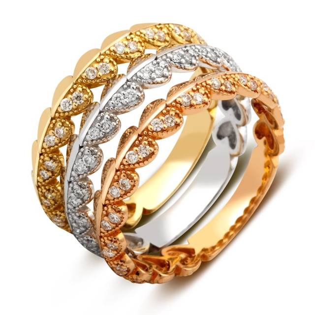 Комплект из трёх колец из красного, белого и жёлтого золота с бриллиантами (025239)