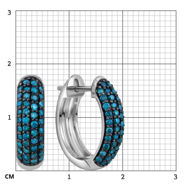 Серьги коного из белого золота с голубыми бриллиантами (054141)