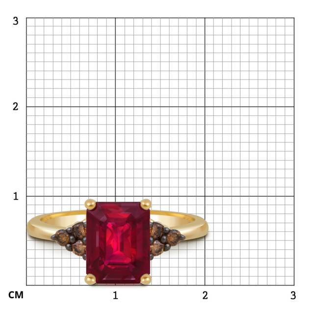 Кольцо из жёлтого золота с коричневыми бриллиантами и рубином (052083)