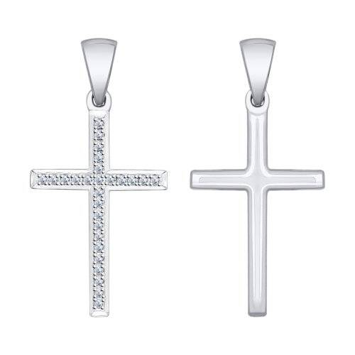 Кулон крест из белого золота с бриллиантами (035423)