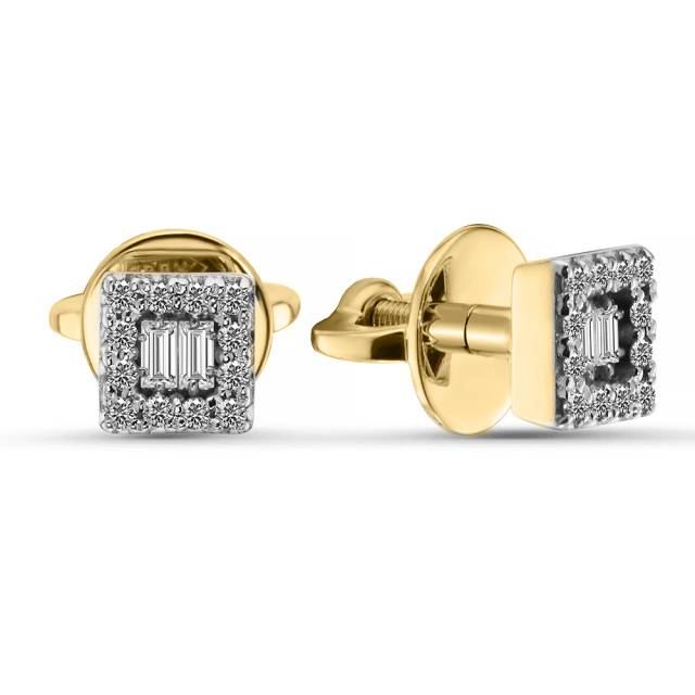 Серьги пусеты из жёлтого золота с бриллиантами (063802)