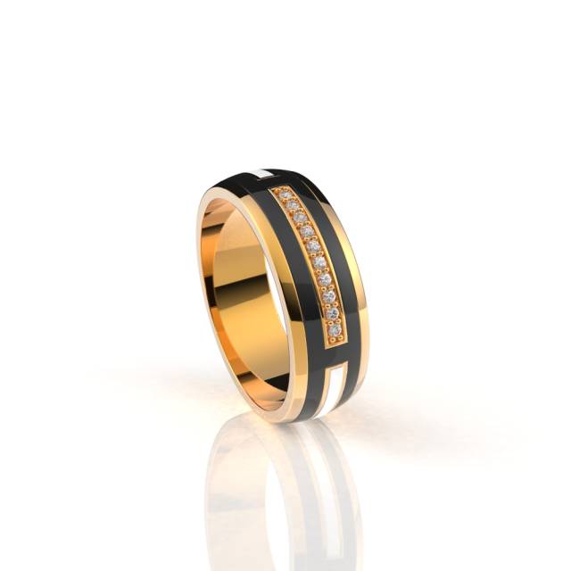Обручальное кольцо из красного золота с бриллиантами и эмалью (038597)