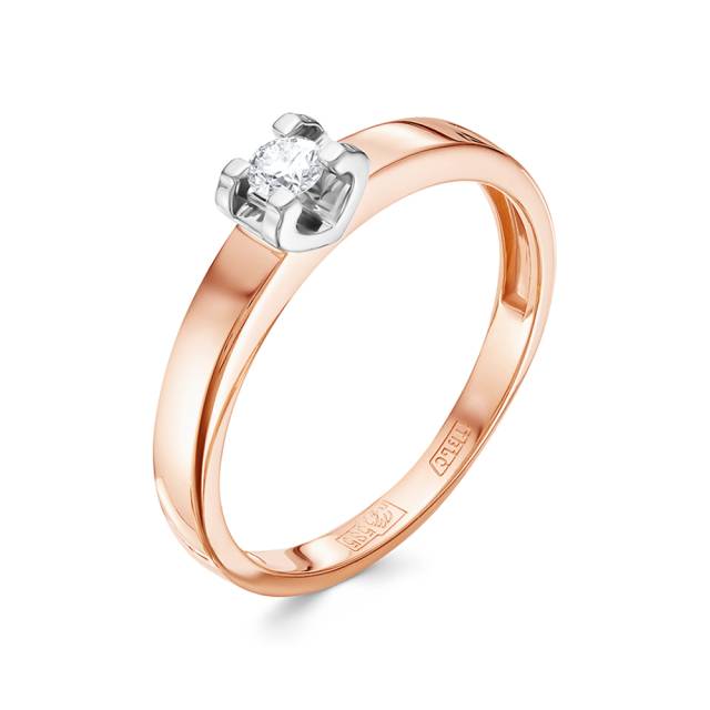 Помолвочное кольцо из красного золота с бриллиантом (055267)
