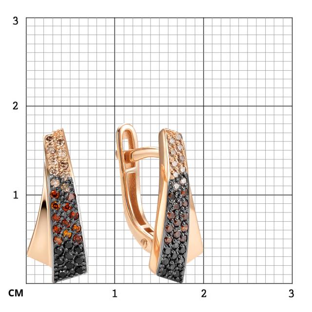 Серьги из красного золота с цветными бриллиантами (064477)