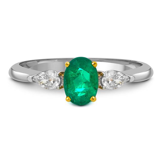 Помолвочное кольцо из белого золота с бриллиантами изумрудом (052084)