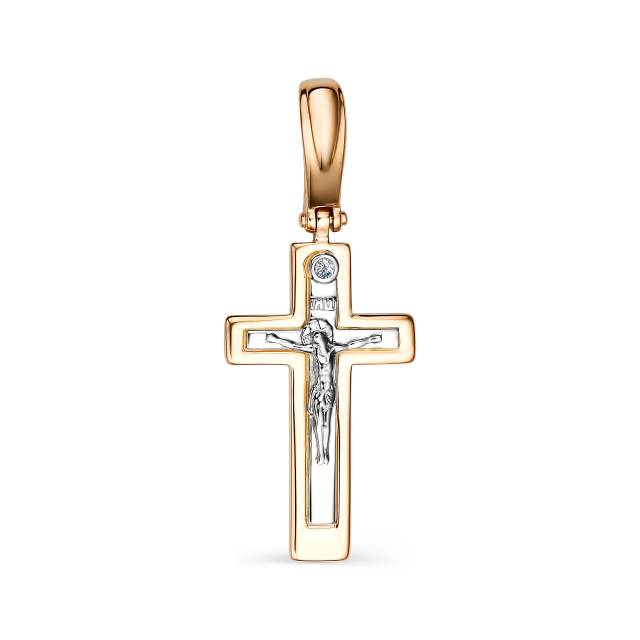 Кулон крест из комбинированного золота с бриллиантом (050339)