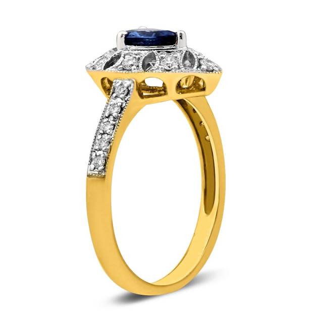 Кольцо из комбинированного золота с бриллиантами и сапфиром (025570)