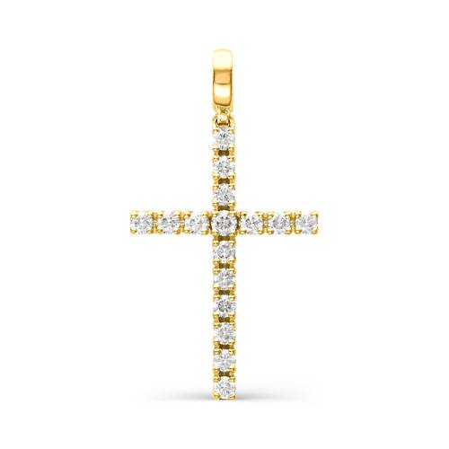 Подвеска крест из жёлтого золота с бриллиантами (031425)