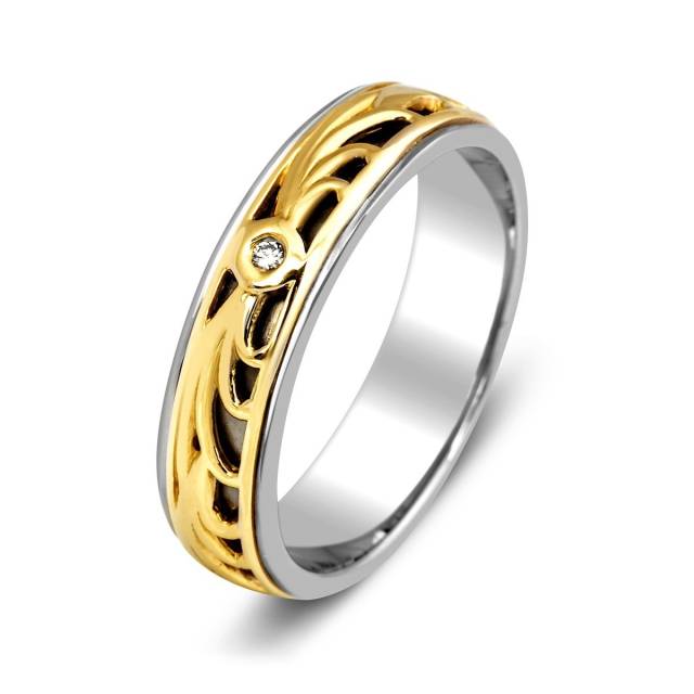 Обручальное кольцо из золота и палладия с бриллиантом (015539)