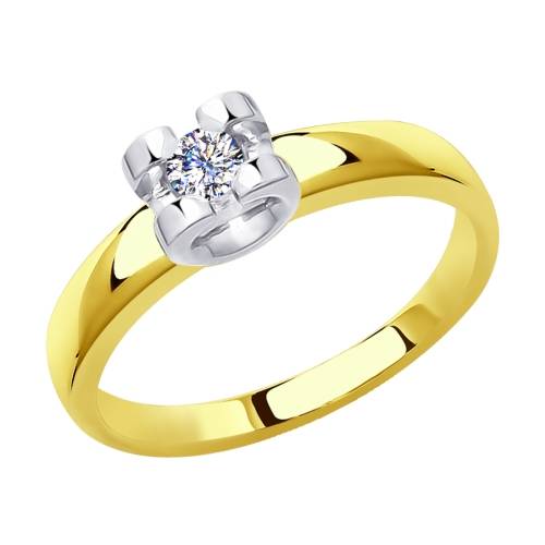 Помолвочное кольцо из комбинированного золота с бриллиантом (039743)