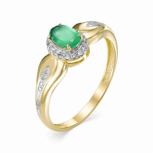 Кольцо из комбинированного золота с бриллиантами и зелёным агатом (038772)