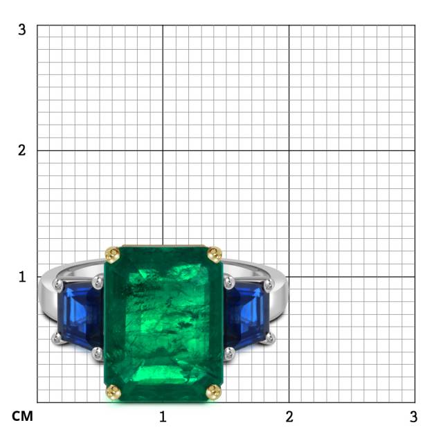Кольцо из белого золота с изумрудом и сапфирами (053523)