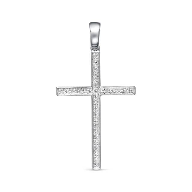 Кулон крест из белого золота с бриллиантами (053956)