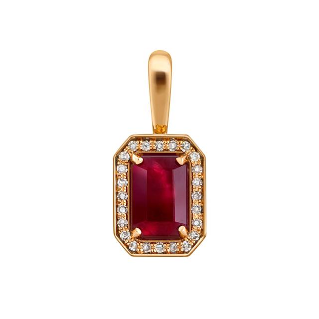 Кулон из красного золота с бриллиантами и рубином (045525)