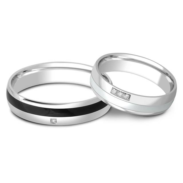 Обручальное кольцо из белого золота с бриллиантом и керамикой (026003)