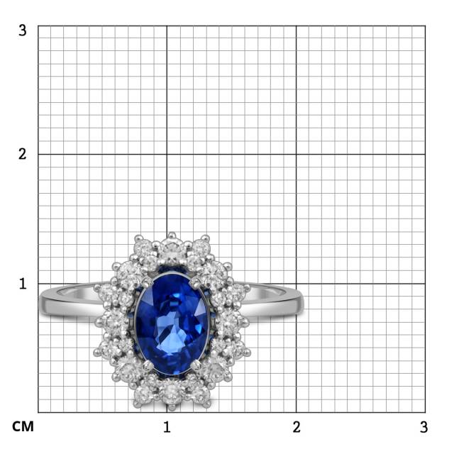 Кольцо из белого золота с бриллиантами и сапфиром (055122)