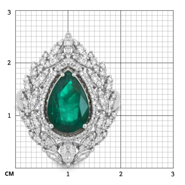 Кольцо из белого золота с бриллиантами и изумрудом (047594)