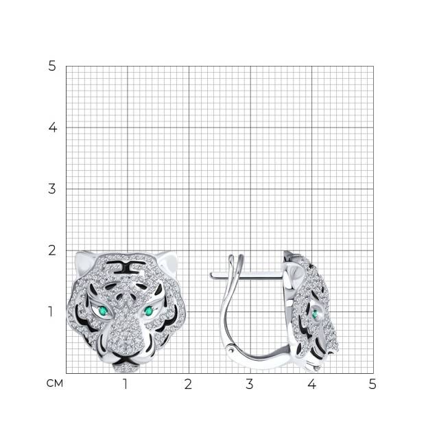 Серьги из белого золота с бриллиантами и изумрудами (056210)