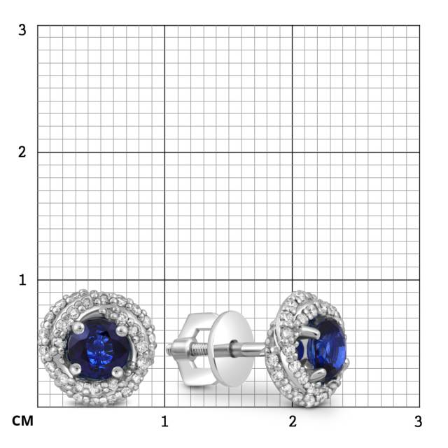 Серьги пусеты из белого золота с бриллиантами и сапфирами (049428)